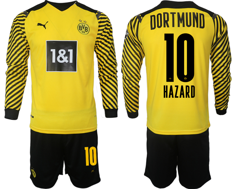 Men 2021-2022 Club Borussia Dortmund home yellow Long Sleeve #10 Soccer Jersey